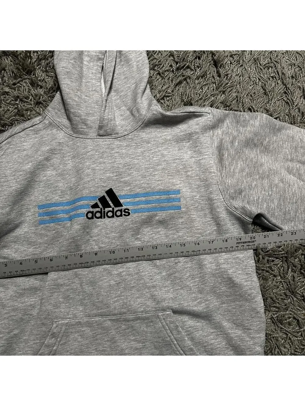 Y2K Adidas Boys (Kids) Large Gray Hoodie with Baby Blue Logo Fits Women’s S